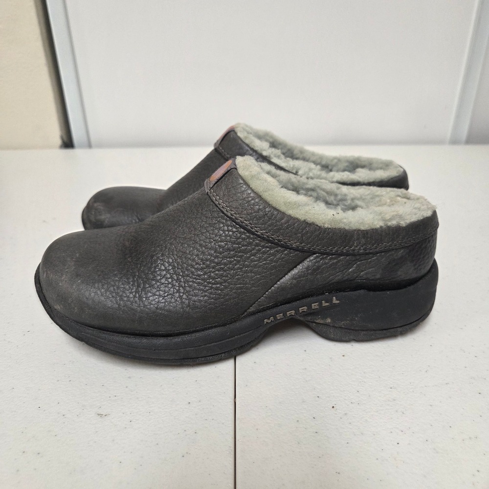 Merrell Womens 6 Encore Ice Leather Fleece Lined Clogs Slip On Black 63196